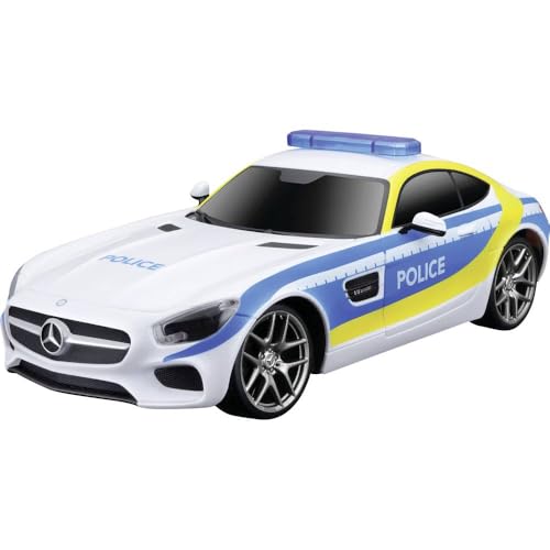Maisto Tech R/C Mercedes AMG GT Polizei: Ferngesteuertes Auto im Maßstab 1:24, Polizei-Optik, Pistolengriff-Steuerung, Hinterradantrieb, ab 5 Jahren, 20 cm, weiß-blau (581510) von Maisto