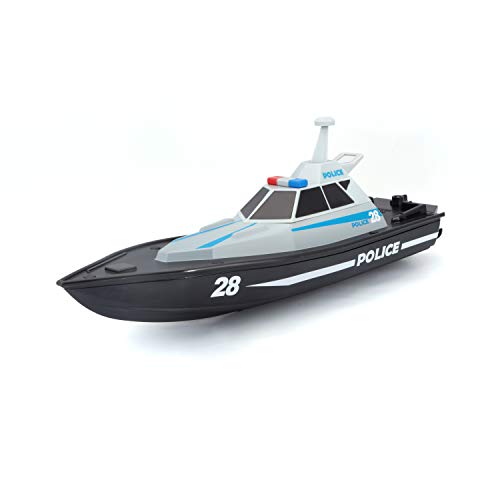 Bauer Spielwaren M82196 Tech R/C Polizeiboot: Ferngesteuertes Spielzeugboot im Polizei-Look, 35 Meter Reichweite, Akku mit USB-Ladefunktion, 34 cm, schwarz -582196 von Bauer Spielwaren