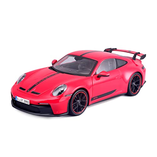 Maisto Porsche 911 GT3 (2023): Modellauto im Maßstab 1:18, Türen, Kofferraum und Motorhaube beweglich, rot mit Streifen (536458R) von Maisto