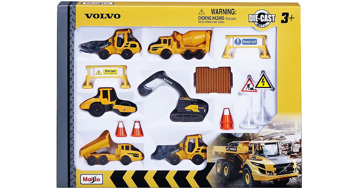 "Volvo Baufahrzeuge 8cm ""Play-Set"" mit 6 Fahrzeugen" bunt von Maisto