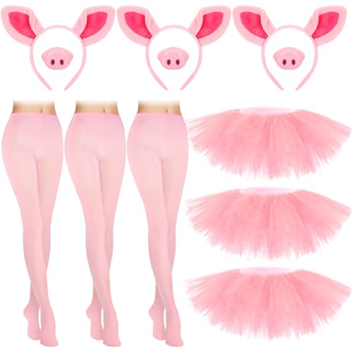 Maiteenly 12-teiliges Schweine-Kostüm für Damen, enthält 3 Sets, drei kleine Schweine-Kostüm, rosa Schweineohren und Nase, Kostüm, 5 Schichten, Tutu-Rock, rosa Strumpfhosen für Partyzubehör, Maiteenly 12-teiliges Schweine-Kostüm für Damen, enthält 3 Sets, drei kleine Schweine-Kostüm, rosa Schweineohren und Nase, Kostüm, 5 Schichten, Tutu-Rock, rosa Strumpfhosen für Partyzubehör, von Maiteenly