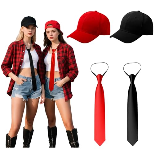 Maiteenly 2 Sets Halloween-Kostüm für Herren, mit 2 Baseballmützen und 2 Reißverschluss-Krawatten für Damen, Halloween, Party, Cosplay, Kostüm-Zubehör von Maiteenly