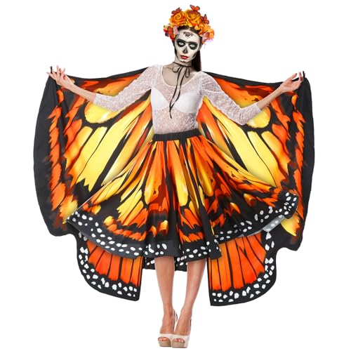 Maiteenly 3-teiliges Schmetterlingskostüm für Damen, Halloween-Kostüm, Tag der Toten, Monarch-Schmetterling, Rock, Flügel, Druck mit Blume, Schmetterling, Kopfbedeckung für Erwachsene, Halloween, Maiteenly 3-teiliges Schmetterlingskostüm für Damen, Halloween-Kostüm, Tag der Toten, Monarch-Schmetterling, Rock, Flügel, Druck mit Blume, Schmetterling, Kopfbedeckung für Erwachsene, Halloween, von Maiteenly