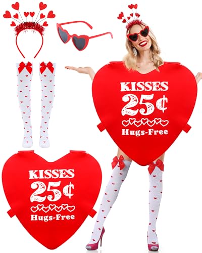 Maiteenly 4-teiliges Valentinstag-Herz-Kostüm-Zubehör-Set, Herz-Kostüm für Damen und Herren, mit Herz, Stirnband, Herz, Sonnenbrille, Strümpfe, rote Tunika, Erwachsenen-Outfits für Jahrestag, Maiteenly 4-teiliges Valentinstag-Herz-Kostüm-Zubehör-Set, Herz-Kostüm für Damen und Herren, mit Herz, Stirnband, Herz, Sonnenbrille, Strümpfe, rote Tunika, Erwachsenen-Outfits für Jahrestag, von Maiteenly