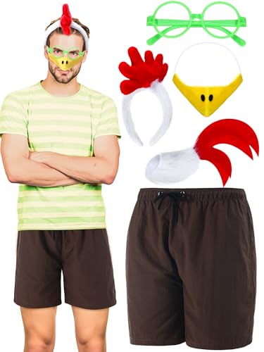 Maiteenly 5 Stück Unisex Huhn-Halloween-Kostüm-Zubehör, grüne Brille, Kamm, Stirnband, Hühnerschwanz, Schnabel-Nasenmaske und Shorts, gelb-weiß, für Halloween, Kostümpartys, Cosplay-Partys Maiteenly 5 Stück Unisex Huhn-Halloween-Kostüm-Zubehör, grüne Brille, Kamm, Stirnband, Hühnerschwanz, Schnabel-Nasenmaske und Shorts, gelb-weiß, für Halloween, Kostümpartys, Cosplay-Partys von Maiteenly