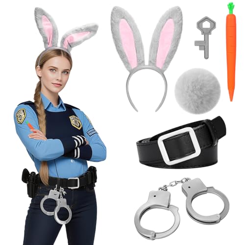 Maiteenly 5-teiliges Spielzeug-Set für Zoo-Stadt, Kaninchen, Polizisten, Kostüme, Zubehör für Halloween, Cosplay, inklusive Karotten, Hasenohren, Stirnband, Kaninchenschwanz, Gürtel von Maiteenly