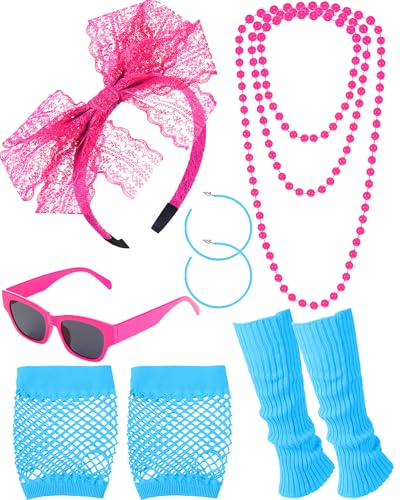 Maiteenly 80er Jahre Zubehör für Frauen Spitze Stirnband Ohrringe Fischnetz Handschuhe Halskette Sonnenbrille Beinwärmer für 80er Jahre Retro Party, Rosenrot, Blau, Einheitsgröße Maiteenly 80er Jahre Zubehör für Frauen Spitze Stirnband Ohrringe Fischnetz Handschuhe Halskette Sonnenbrille Beinwärmer für 80er Jahre Retro Party, Rosenrot, Blau, Einheitsgröße von Maiteenly