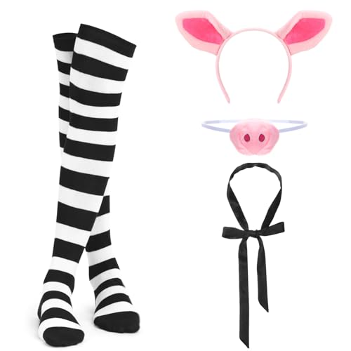 Maiteenly Halloween Cosplay Kostüme Zubehör Schweineohr-Stirnband Nase Krawatte Streifen Socken für Halloween Cosplay Party, schwarz, weiß, about 20.5 inches long Maiteenly Halloween Cosplay Kostüme Zubehör Schweineohr-Stirnband Nase Krawatte Streifen Socken für Halloween Cosplay Party, schwarz, weiß, about 20.5 inches long von Maiteenly