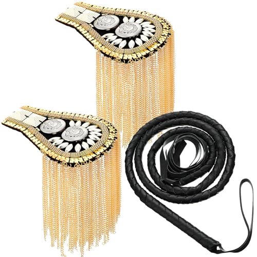 Maiteenly Halloween Ringmaster Kostüm Zubehör, Frauen Zirkus Kostüm Schwarze Peitsche und Epauletten PU Leder Löwenbändiger Peitsche für Halloween Cosplay Maiteenly Halloween Ringmaster Kostüm Zubehör, Frauen Zirkus Kostüm Schwarze Peitsche und Epauletten PU Leder Löwenbändiger Peitsche für Halloween Cosplay von Maiteenly