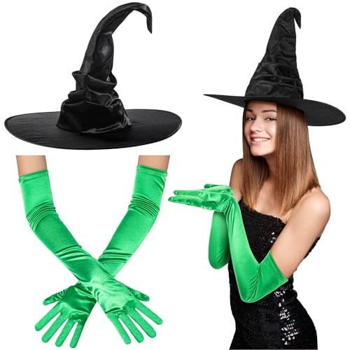 Maiteenly Hexen-Cosplay-Set enthält Hexenhut und grüne Handschuhe, Halloween-Maskerade, Party-Kostüm-Zubehör für Filmfans von Maiteenly
