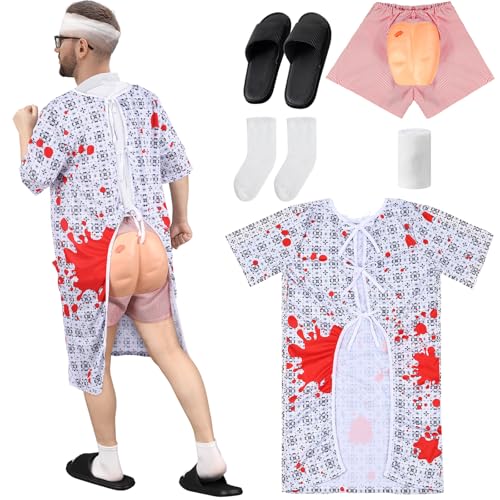 Maiteenly Patientenkleid, Party-Kostüm-Set für Erwachsene, Krankenhauskleid, lustige Shorts für Halloween, Cosplay, Party, Herren und Damen, blutiger Stil, Größe XL, Weiß Maiteenly Patientenkleid, Party-Kostüm-Set für Erwachsene, Krankenhauskleid, lustige Shorts für Halloween, Cosplay, Party, Herren und Damen, blutiger Stil, Größe XL, Weiß von Maiteenly