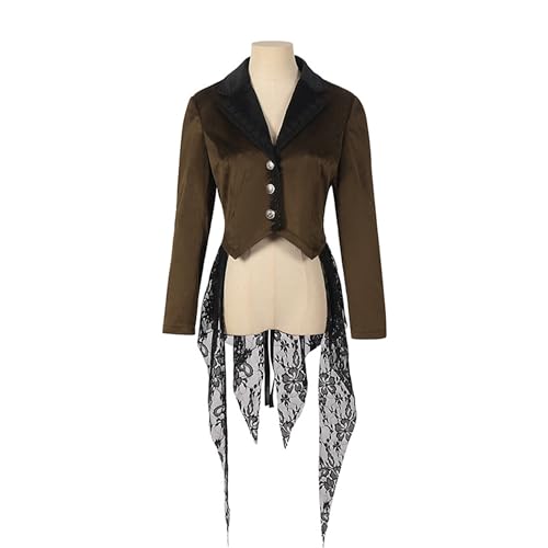 Maiukuoye Damen Steampunk Jacke Gothic Mittelalterlich Viktorianisch Flare Sleeve Langer Frack Halloween Renaissance Performance Kostüm von Maiukuoye