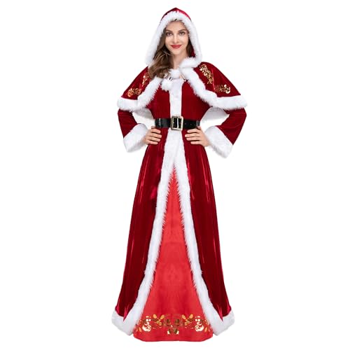 Maiukuoye Frauen Weihnachten Samtkleid mit Kapuze Cape,Elegant Sweetie Weihnachten Cosplay Kostüm Outfit von Maiukuoye