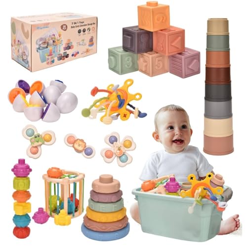 Montessori Spielzeug 7 in 1Baby Spielzeug 6 9 12 Monate 1 2 3 Jahr,Sortier Stapelspielzeug,Baby Feinmotorik Sensorisches,Hand Auge Koordination Motorikspielzeug Geschenk für Junge Mädchen von Majabike