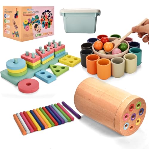 Montessori Spielzeug ab 1 2 3 Jahr, für Kinder 18 bis 36 Monate 3 in 1 Holzspielzeug Sortier & Stapelspielzeug,Regenbogen Bälle in Aktivitäts & Entwicklungsspielzeug Lernspielzeug für Kleinkinder Montessori Spielzeug ab 1 2 3 Jahr, für Kinder 18 bis 36 Monate 3 in 1 Holzspielzeug Sortier & Stapelspielzeug,Regenbogen Bälle in Aktivitäts & Entwicklungsspielzeug Lernspielzeug für Kleinkinder von Majabike