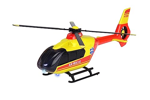 Majorette - Rettungs-Helikopter Airbus H135 (rot/gelb, 25,5 cm) - großer Spielzeug-Hubschrauber mit Metall-Rumpf, Drehpropeller, Licht & Sound, für Kinder ab 3 Jahre von Majorette