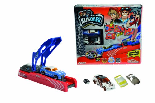 Majorette 212050103 - Klikcarz N Shoot Launcher Pack, Gerät zur Montage mit Launcher 22 cm, 2 Autos 7.5 cm, 2 zusätzliche Autoteile, Schlüssel, alle Teile kombinierbar, 1:64 von Smoby