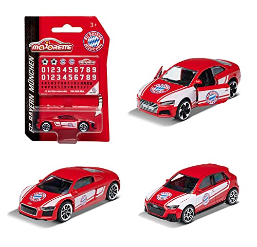 Majorette FC Bayern München – Spielzeugauto aus Metall, mit Stickerbogen, Audi, Fanartikel, für Kinder ab 3 Jahren, zufällige Auswahl von Majorette