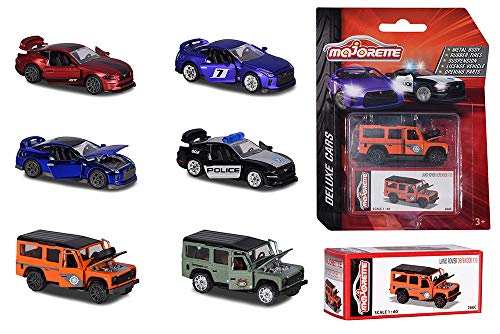 Majorette Deluxe Assortment, Die-Cast Fahrzeug, inkl. Sammelbox, Gummireifen, Freilauf, Miniaturfahrzeuge, Spielzeugauto aus Metall, 6 versch. Modelle, Lieferung: 1 Stück, zufällige Auswahl, 7,5 cm von Majorette