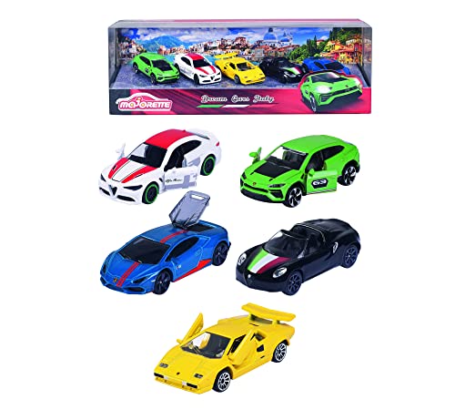 Majorette – Dream Cars Italy - 5 italienische Spielzeugautos als Geschenkset, Modellautos für Sammler oder Kinder ab 3 Jahren, Alfa Romeo und Lamborghini, 212053178, Mehrfarbig von Majorette