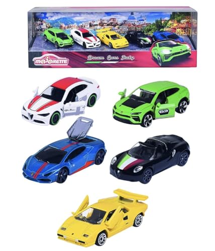 Majorette – Dream Cars Italy - 5 italienische Spielzeugautos als Geschenkset, Modellautos für Sammler oder Kinder ab 3 Jahren, Alfa Romeo und Lamborghini, 212053178, Mehrfarbig von Majorette