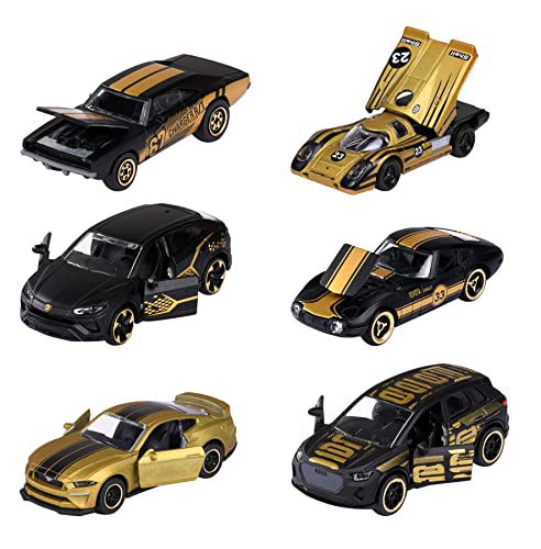 Majorette - Limited Edition 9 – 1 von 6 zufälligen Spielzeugautos im Gold-Design, für Kinder ab 3 Jahren, kleine Modellautos mit Freilauf und Federung, mit Sammelkarte von Majorette