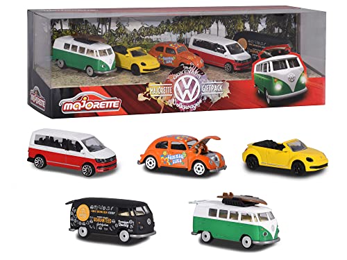 Majorette 212057615 Volkswagen Originals 5er-Geschenkset, Spielzeugautos mit Freilauf aus Metall, zu öffnende Teile, 7,5 cm von Majorette