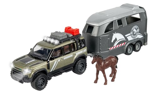 Majorette - Land Rover Defender mit Pferdeanhänger – hochwertiges Modellgespann mit Spielzeugpferd, Licht, Sound, vielen Funktionen, für Sammler und Kinder ab 3 Jahren von Majorette