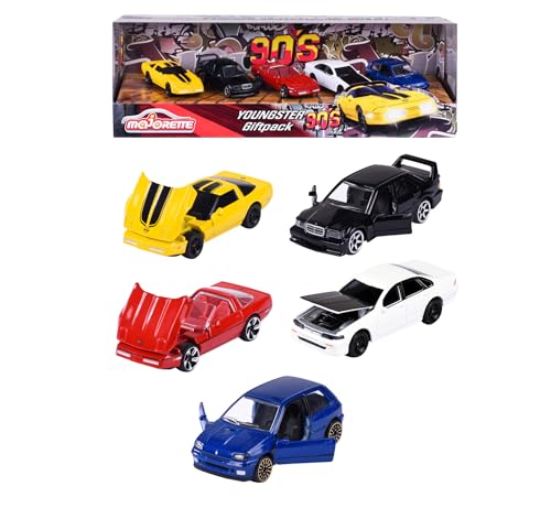Majorette - Youngster Spielzeugauto-Set (5 Modellautos) - Geschenkset mit 5 verschiedenen Kult-Autos der 90er, aus Metall, je 7,5 cm, für Kinder ab 3 Jahre von Majorette