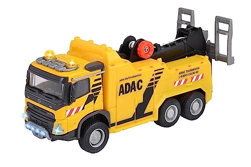 Majorette - ADAC Abschleppwagen (20cm) - großer Volvo Spielzeug-LKW mit Kran, Seilwinde, Abschleppgabel, Licht & Sound, Spielzeugauto für Kinder ab 3 Jahre von Majorette