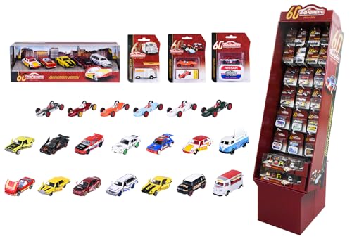 Majorette - Display zum 60. Geburtstag – 136 Miniatur-Fahrzeuge aus Metall – Maßstab 1:64 – Premium, First Edition, Deluxe, Giftpack – 212057807 von Majorette