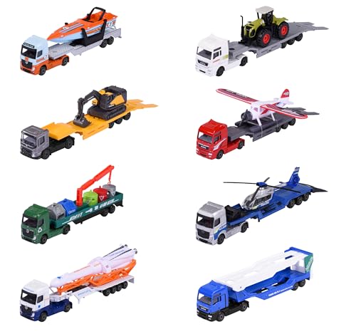 Majorette Auto City Transporter (1 Modellauto) - Spielzeug-Truck aus Metall mit Anhänger, Freilauf & beweglichen Teilen, zufällige Auswahl aus 8 Spielzeugautos für Kinder ab 3 Jahre, je 20 cm von Majorette