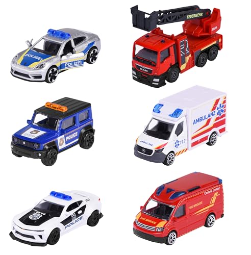 Majorette Auto Rescue Premium (1 Modellauto) - Einsatzfahrzeug aus Metall mit Freilauf & z.T. beweglichen Teilen, zufällige Auswahl aus 6 Spielzeugautos für Kinder ab 3 Jahre, je ca. 7,5 cm von Majorette
