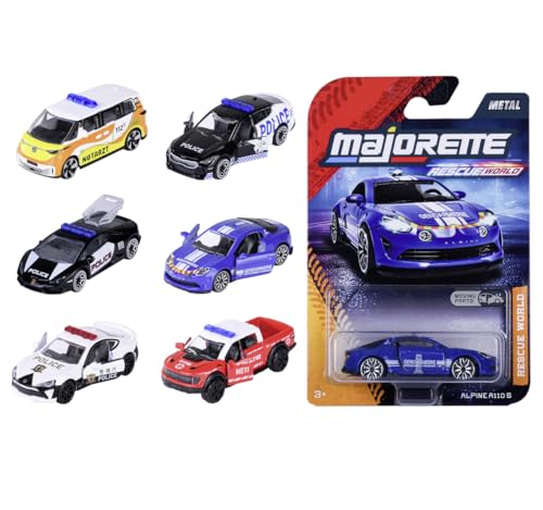 Majorette Auto Rescue World Premium (1 Modellauto) - Einsatzfahrzeug aus Metall mit Freilauf & Federung, zufällige Auswahl aus 6 Spielzeugautos für Kinder ab 3 Jahre, je ca. 7,5 cm von Majorette