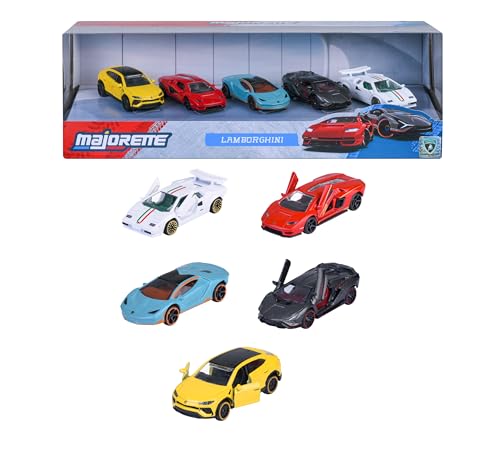 Majorette Auto-Set Lamborghini (5 Autos) - 5 außergewöhnliche Modellautos aus Metall mit Freilauf & zu öffnenden Teilen, Spielzeugautos für Sammler & Kinder ab 3 Jahre, je 7,5 cm von Majorette