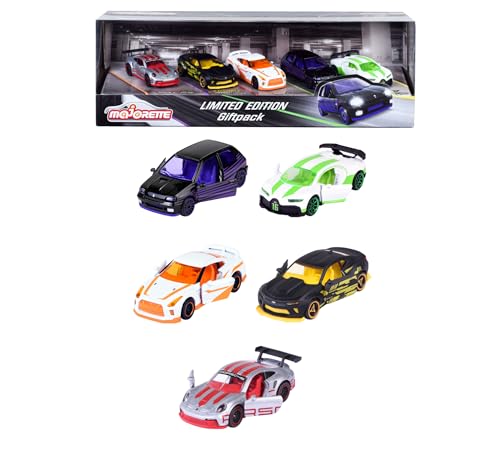 Majorette Auto-Set Limited Edition 10 - Geschenkset mit 5 Modellautos (Renault, Porsche, Nissan, Bugatti, Chevrolet), Autos aus Metall mit Freilauf, je 7,5 cm, für Kinder ab 3 Jahre von Majorette