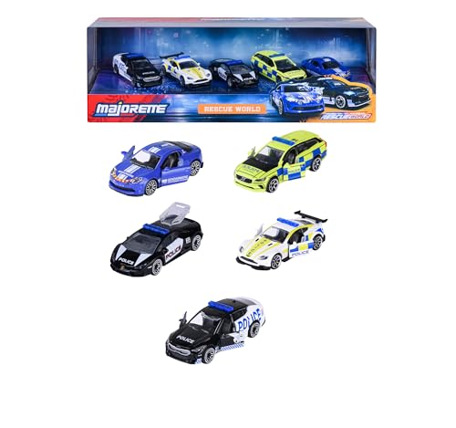 Majorette Auto-Set Rescue World (5 Autos) - 5 Internationale Polizeiautos aus Metall mit Freilauf, Federung & beweglichen Teilen, Polizei-Spielzeug für Kinder ab 3 Jahre, je 7,5 cm von Majorette