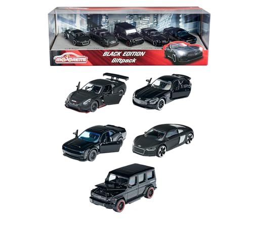Majorette - Black Edition - (5er Set) - Auto-Geschenk-Set, 5 schwarze Spielzeugautos (7,5 cm) mit Freilauf, Modellautos für Kinder ab 3 Jahren von Majorette