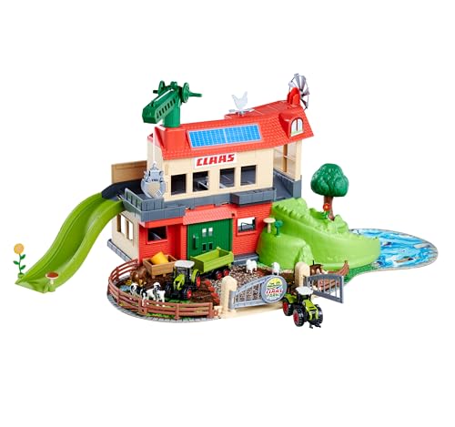 Majorette CLAAS Farm-Spielset (inkl. Autos) - Spielzeug-Bauernhof mit Stall, Traktoren, Tieren, Zubehör & vielen Funktionen, Spiel-Hof für Kinder ab 5 Jahre, 56x36x24 cm von Majorette