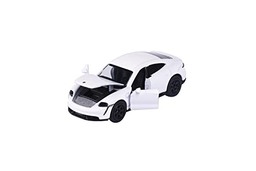 Majorette - Deluxe Porsche Taycan Turbo S (weiß) – hochwertiges Spielzeugauto (7,5 cm) mit Freilauf, Die-Cast Karosserie, und Federung inkl. Sammelbox, für Kinder ab 3 Jahren von Majorette