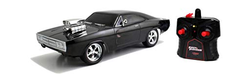 Jada Toys 7/253203019 Fast & Furious RC Auto Dom's 1970 Dodge Charger Street, Ferngesteuertes Auto mit 2-Kanal Funksteuerung, Turbofunktion, Maßstab 1:24, ab 6 Jahren, schwarz von Jada Toys