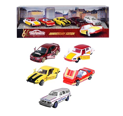 Majorette - Geschenk-Set 60 Jahre (5 Modellautos) - 5 Premium Spielzeugautos aus Metall mit 2 exklusiven Auto-Modellen, je 7,5 cm, für Kinder ab 3 Jahre von Majorette