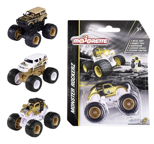 Majorette – Gold Rockerz Monster-Trucks – 1 von 3 zufälligen Spielzeugautos, Monstertruck aus Metall und Kunststoff mit Lenkfunktion, Freilauf und Federung, für Kinder ab 3 Jahren von Majorette