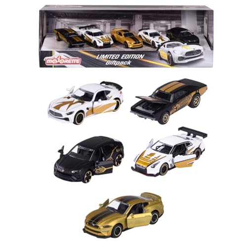 Majorette - Limited Edition 9 Geschenk-Set - 5 kleine Modellautos in Gold-Optik,für Kinder ab 3 Jahren,Spielzeugautos mit Freilauf und Federung,2 exklusiven Auto-Modellen, 212054031 von Majorette