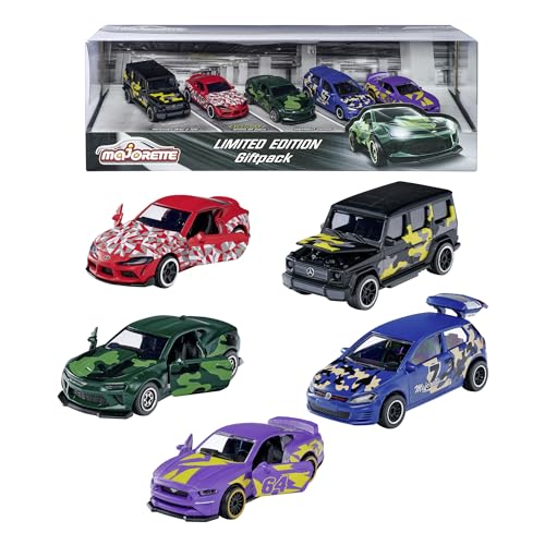 Majorette - Limited Edition 8 Gift Set - 5 Modellautos mit Camouflage-Design als Geschenkset, Metall Spielzeug-Autos mit Freilauf und Federung für Jungen und Mädchen ab 3 Jahren, 212054028, Mehrfarbig von Majorette