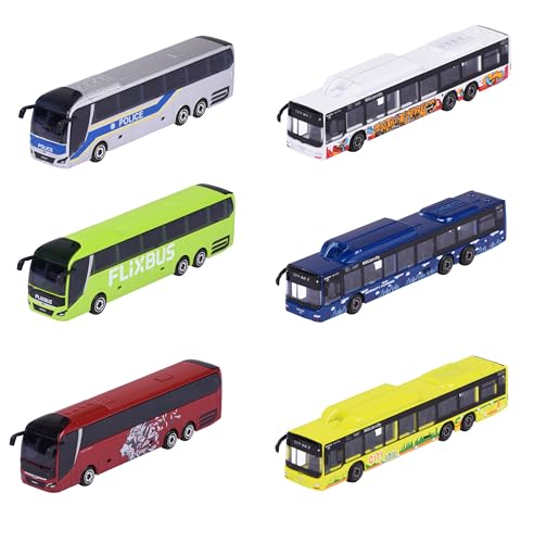 Majorette MAN City Bus (1 Modellauto) - Spielzeugbus aus Metall mit Freilauf, zufällige Auswahl aus 6 Modell-Fahrzeugen für Sammler und Kinder ab 3 Jahre, je ca. 13 cm von Majorette