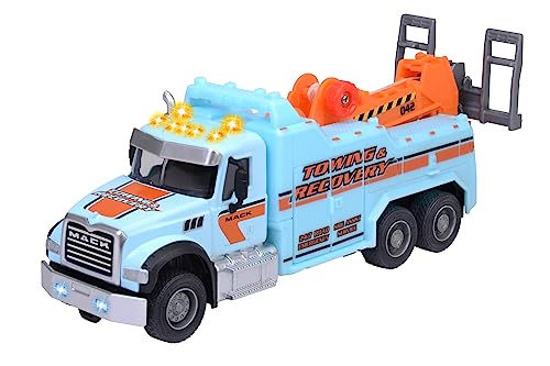 Majorette - Mack Granite Abschleppwagen für Kinder ab 3 Jahre (22 cm) - großer Spielzeug-Lastwagen mit Kran, Seilwinde und Abschleppgabel zum Abschleppen von Autos, mit Licht & Sound von Majorette