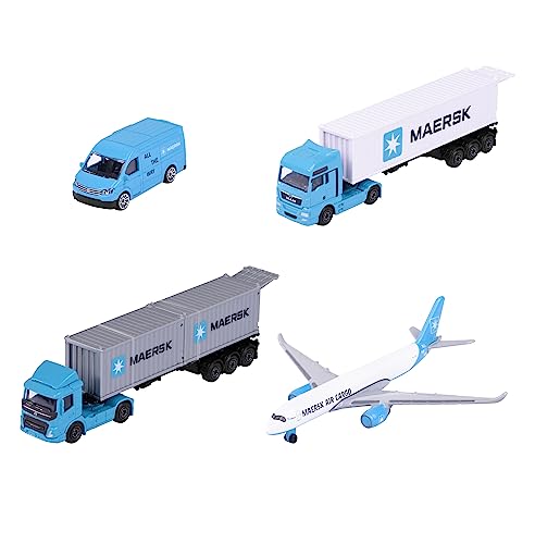 Majorette - Maersk Transport-Fahrzeug - 1 Modellauto aus Metall (Volvo Container-LKW, Man Truck oder Volkswagen Crafter mit Airbus A350-900), zufällige Auswahl, Spielzeug für Kinder ab 3 Jahre von Majorette