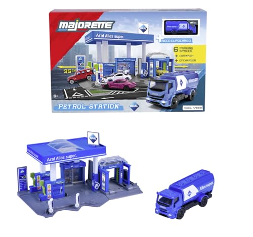 Majorette Petrol Station ARAL (inkl. Spielzeugauto) - Spielzeug-Tankstelle mit Waschanlage, Shop, Zapf- und Ladesäulen & vielen Funktionen, Auto-Spielset für Kinder ab 5 Jahre, 17x28x10 cm von Majorette