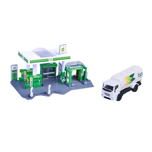 Majorette Petrol Station BP (inkl. Spielzeugauto) - Spielzeug-Tankstelle mit Waschanlage, Shop, Zapf- und Ladesäulen & vielen Funktionen, Auto-Spielset für Kinder ab 5 Jahre, 17x28x10 cm von Majorette
